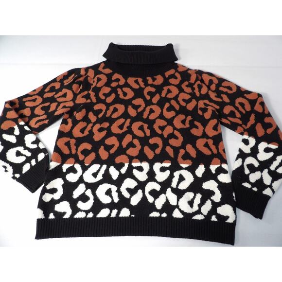 Skies Are Blue Sweater Womens Large Leopard Cheetah Knit Turtle Neck - Picture 7 of 12